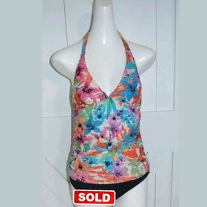 Chaps Halter Swiwsuit Size 8 Multi Color.